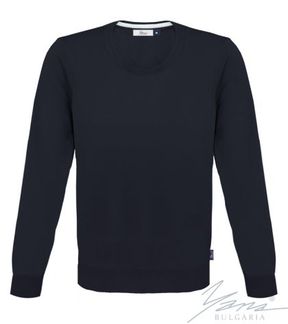 Men's wool round neck sweater in dark blue