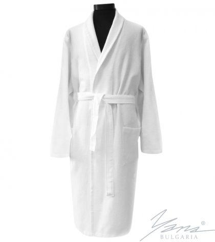 Bathrobe with raised collar Waffle white