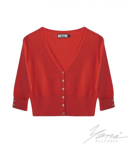 Damen-Strickjacke, 3/4 Ärmel, coral