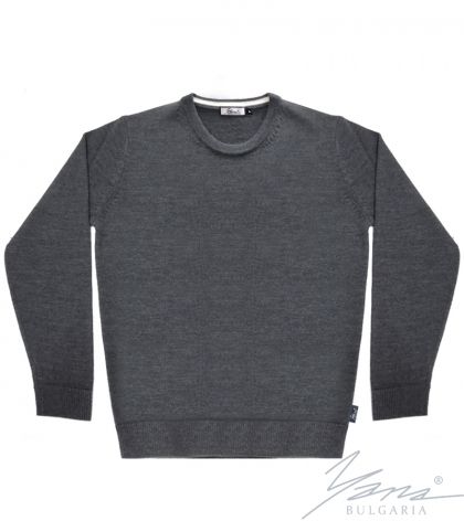 Men's wool round neck sweater in gray