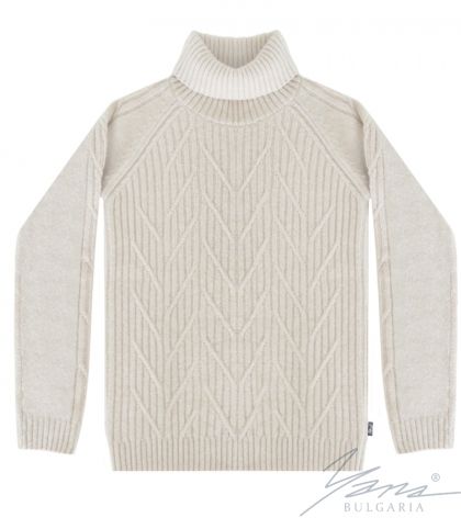 Women's sweater with high polo collar in beige