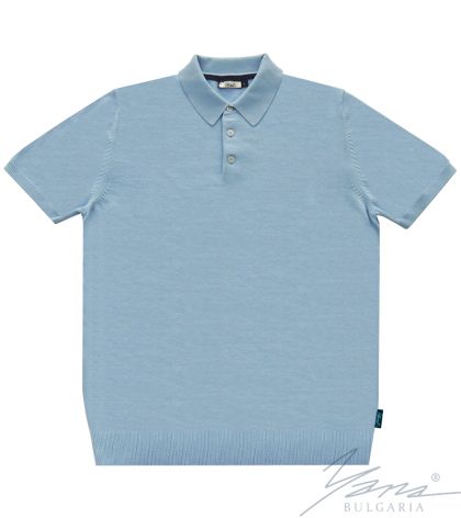 Men's polo collar shirt, short sleeves, light blue