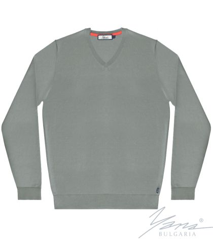 Herrenpullover, V-Ausschnitt, lange Ärmel, grau