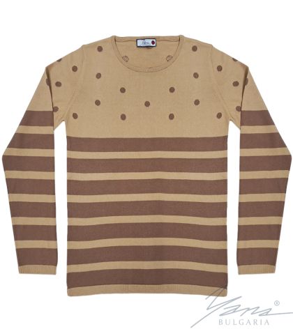 Women's two-tone intarsia sweater "O" neckline beige