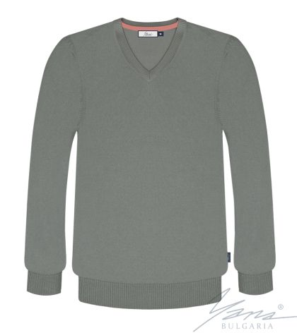 Men's V-neck sweater, long sleeves, gray