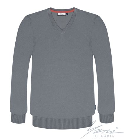 Herrenpullover, V-Ausschnitt, lange Ärmel, grau