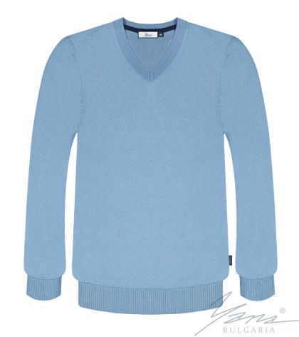 Men's V-neck sweater, long sleeves, light blue