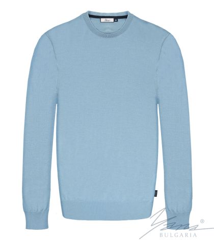 Men's round neck sweater, long sleeves, light blue
