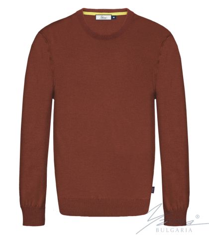 Men's round neck sweater, long sleeves, brawn