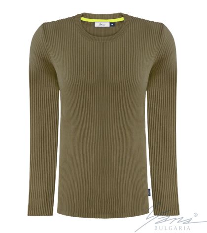 Men's round neck sweater, long sleeves, khaki