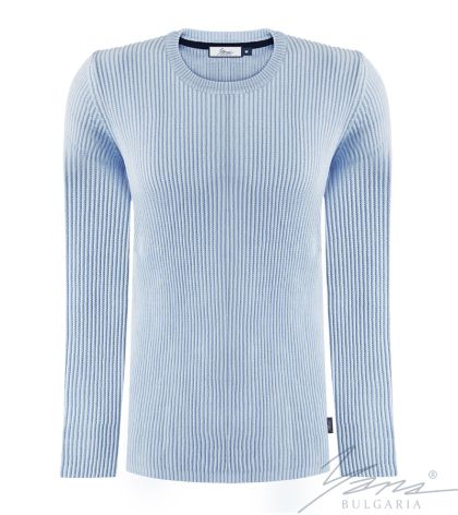 Men's round neck sweater, long sleeves, light blue
