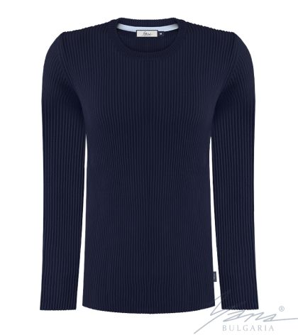 Men's round neck sweater, long sleeves, dark blue