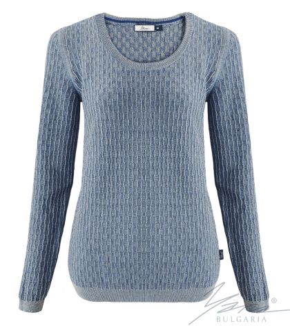 Damenpullover, Halssaum, blau / hellgrau