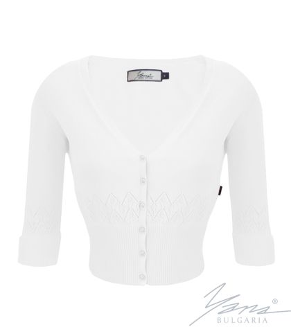 Women's cardigan sweater with 3/4 sleeves, white