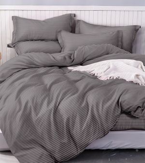 Луксозно спално бельо памук сатен сиво райе