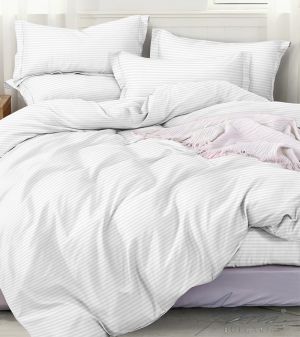 Луксозно спално бельо памук сатен бяло райе