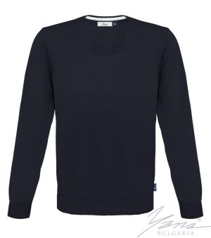 Men's wool round neck sweater in dark blue