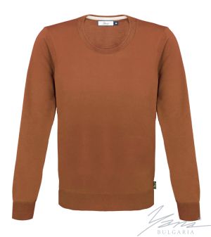 Men's wool round neck sweater in terra