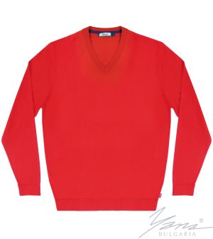 Men's V-neck sweater, long sleeves, red