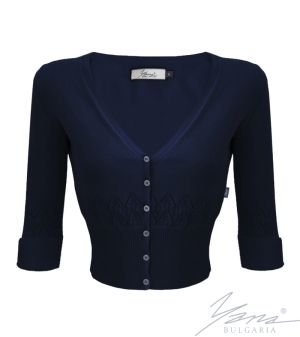 Women's cardigan sweater with 3/4 sleeves, dark blue