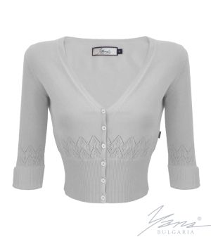 Women's cardigan sweater with 3/4 sleeves, grey