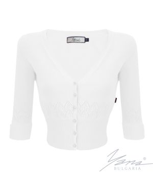 Women's cardigan sweater with 3/4 sleeves, white