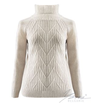 Women's sweater with high polo collar in beige