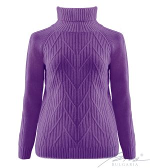 Women's sweater with high polo collar in lilac