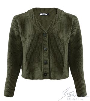 Women’s thick wool full buttons cardigan sweater in green