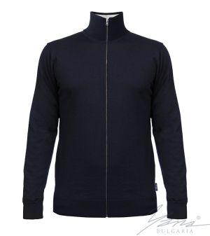 Men’s thin wool full zip cardigan sweater in dark blue 