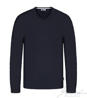 Men's thick wool round neck sweater  in dark blue