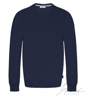 Мъжки пуловер обло деколте, дълъг ръкав, тъмно син