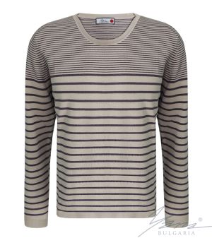 Мъжки двуцветен пуловер обло деколте тъмно сиво и бежово