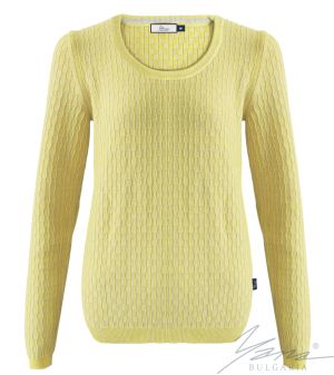 Damenpullover, Halssaum, gelb / hellgrau