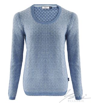 Damenpullover, Halssaum, hellgrau / blau