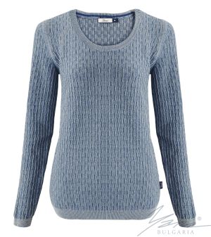 Damenpullover, Halssaum, blau / hellgrau