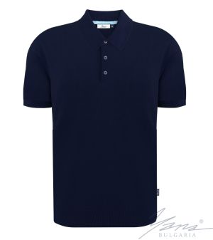 Мъжка риза поло яка, къс ръкав, тъмно син