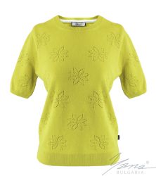 Damenpullover, Halssaum, senf