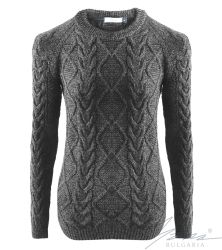 Damenpullover, Halssaum, grau