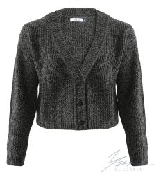 Damen-Cardigan aus dicker Wolle mit durchgehenden Knopfen in gruner Melange