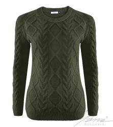 Damenpullover, Halssaum, grun