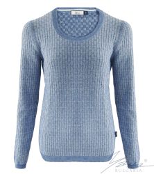 Damenpullover, Halssaum, hellgrau / blau