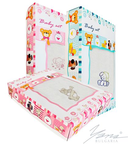 Baby-Set mit Strickerei in Box weiß