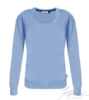 Дамски втален пуловер "О" деколте светло син