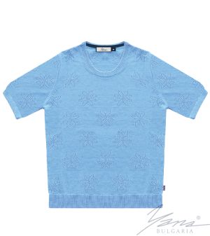 Дамски пуловер бие с къси ръкави син