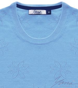 Дамски пуловер бие с къси ръкави син