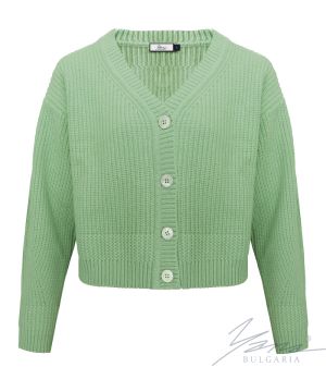 Damen-Cardigan aus dicker Wolle mit durchgehenden Knopfen in grun