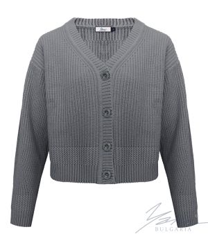 Damen-Cardigan aus dicker Wolle mit durchgehenden Knopfen in grun