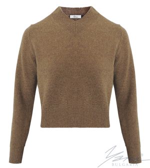 Damen-Wollpullover, spitz zulaufend, braun